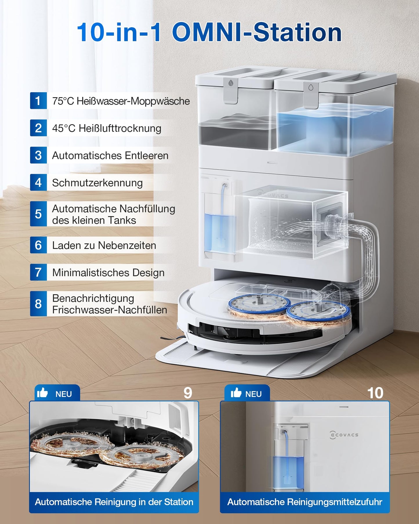 ECOVACS ECOVACS DEEBOT T50 PRO Omni Gen2 Saugroboter mit Wischfunktion, 21.000 Pa
